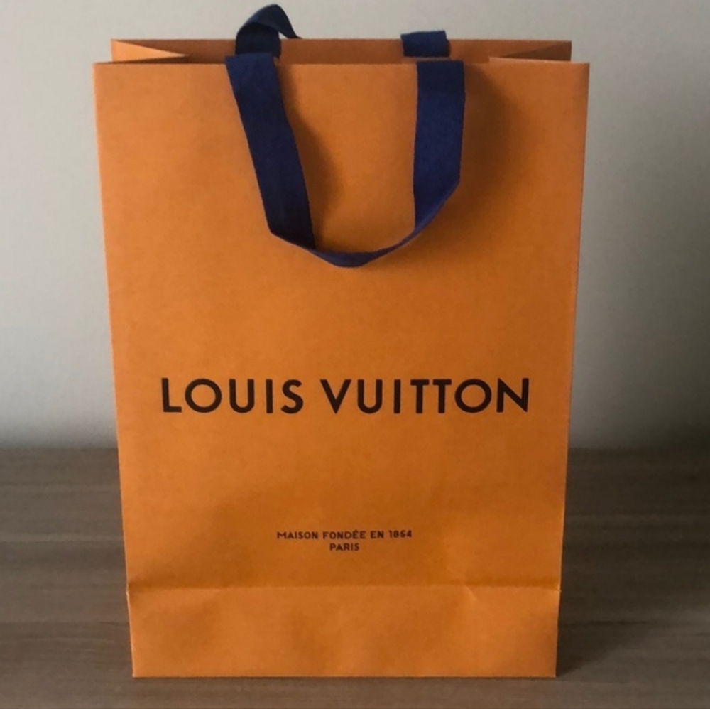 Louis Vuitton Orange & Black Shopping Bag Blue Handles Size 14"×10"×4.5"…